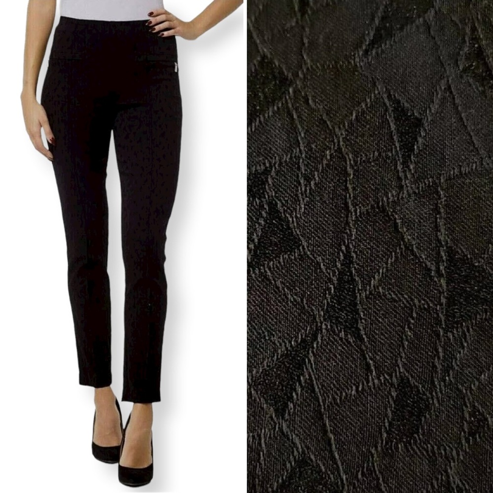 JOSEPH RIBKOFF BLACK PRISM JACQUARD MILLENIUM
SLIM PULL-ON ANKLE PANTS SIZE 8